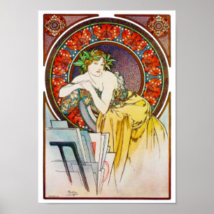 Woman with Poppy, Mucha Poster