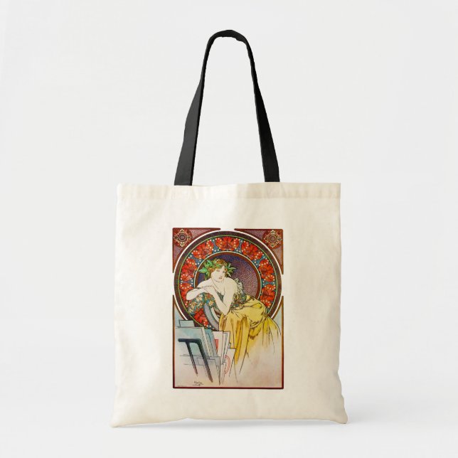 Woman with Poppy, Mucha Tote Bag (Front)