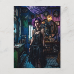 Woman With Purple Hair in the Costume Shop Postcard