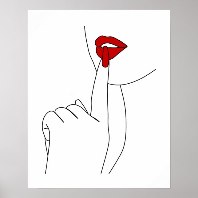Woman With Red Lips And Red Nails Line Art Poster (Front)