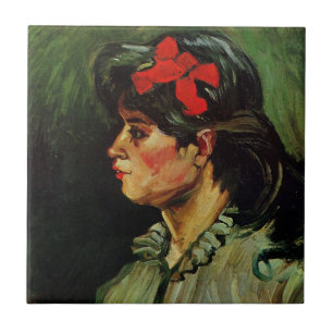 Woman with Red Ribbon Portrait by Vincent van Gogh Ceramic Tile
