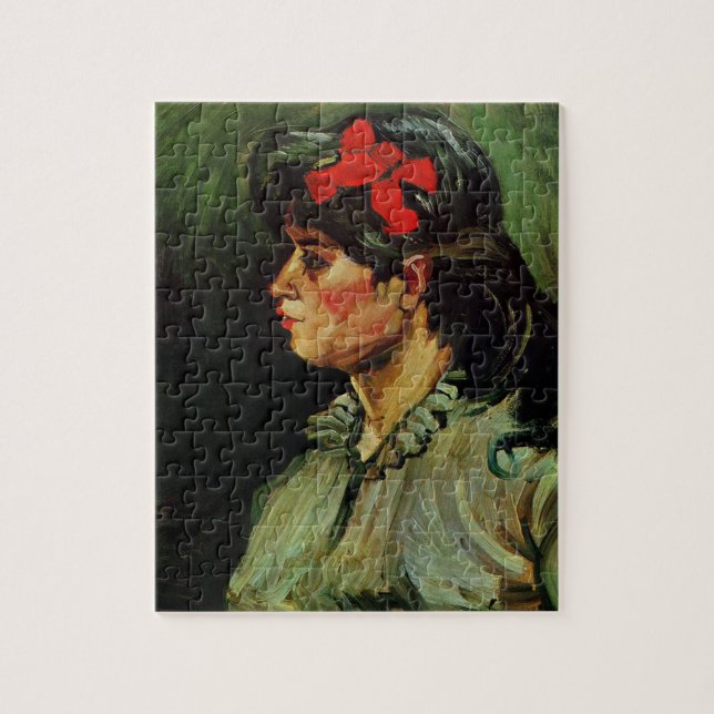 Woman with Red Ribbon Portrait by Vincent van Gogh Jigsaw Puzzle (Vertical)