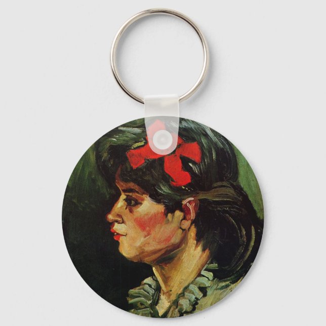 Woman with Red Ribbon Portrait by Vincent van Gogh Key Ring (Front)