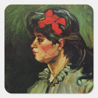 Woman with Red Ribbon Portrait by Vincent van Gogh Square Sticker