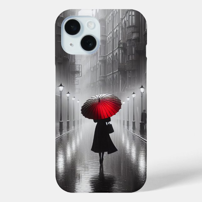 Woman With Red Umbrella In The Rain Case-Mate iPhone Case (Back)