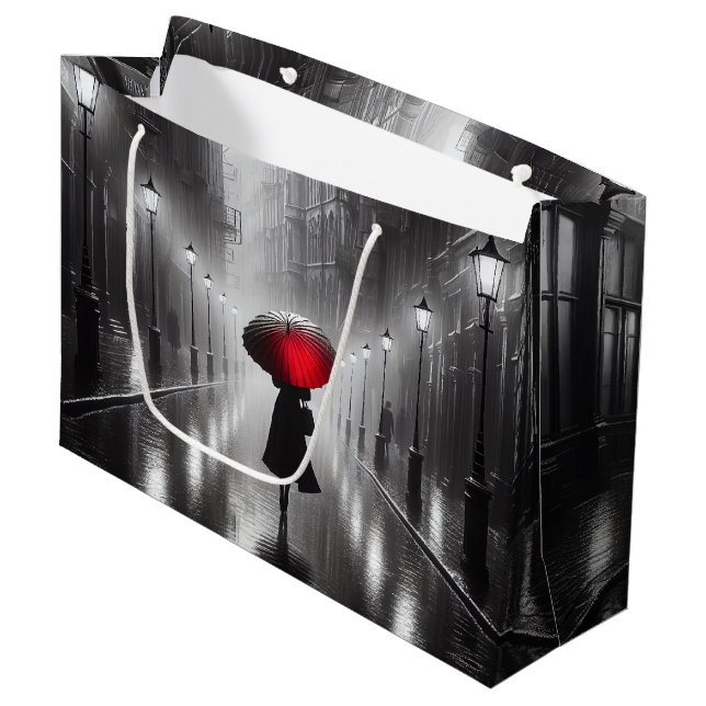 Woman With Red Umbrella Large Gift Bag (Front Angled)