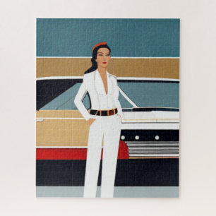Woman with Retro Car Jigsaw Puzzle