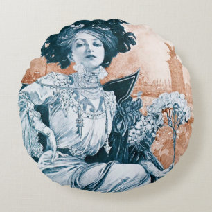 Woman with Rose, Alphonse Mucha Throw Pillow