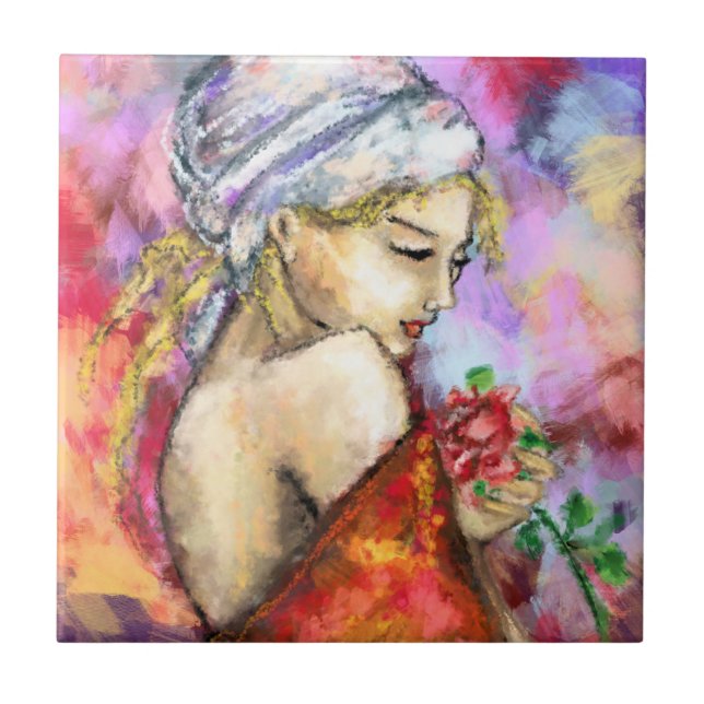 Woman with Rose Ceramic Tile (Front)