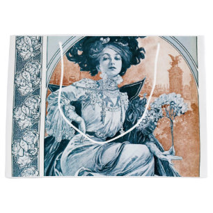 Woman with Rose, Mucha Large Gift Bag