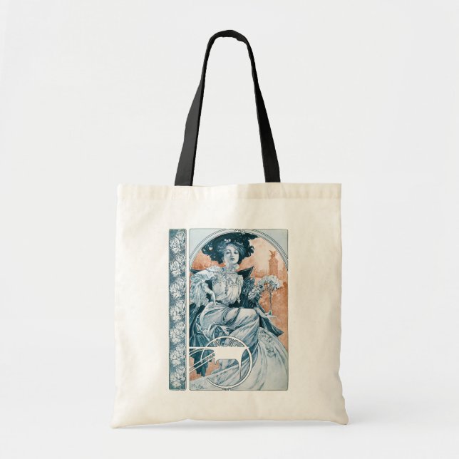 Woman with Rose, Mucha Tote Bag (Front)