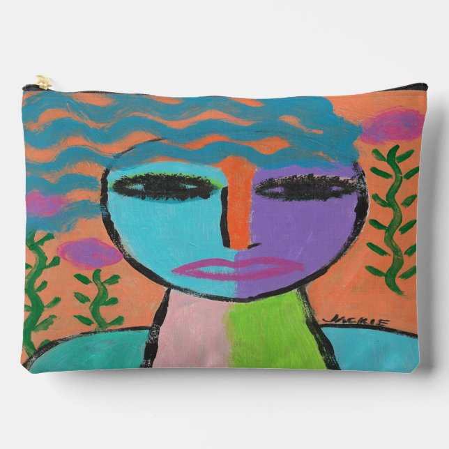 Woman with Roses Abstract Art Accessory Pouch (Front)
