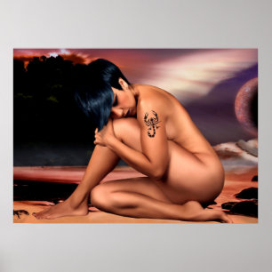 Woman with Scorpion Tattoo Artwork Poster