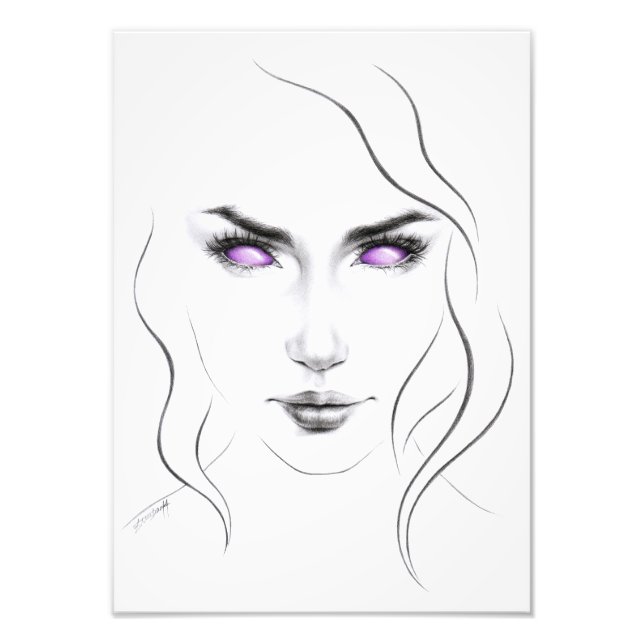 Woman with strange purple eyes Minimalist Line art Photo Print (Front)