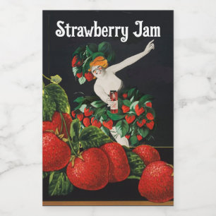 WOMAN WITH STRAWBERRIES Art Nouveau Strawberry Jam Food Label