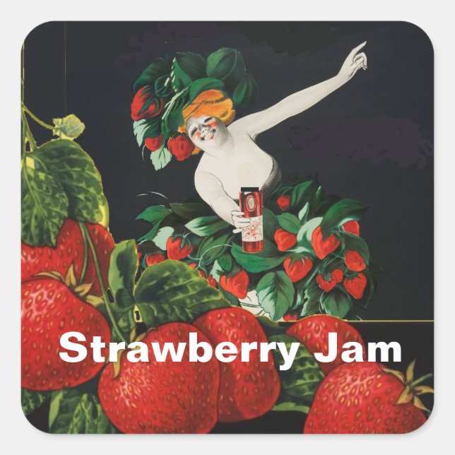 WOMAN WITH STRAWBERRIES Art Nouveau Strawberry Jam Square Sticker (Front)