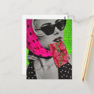 Woman With Strawberry Purse Surreal Collage Postcard