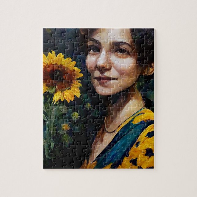 Woman With Sunflower Jigsaw Puzzle (Vertical)