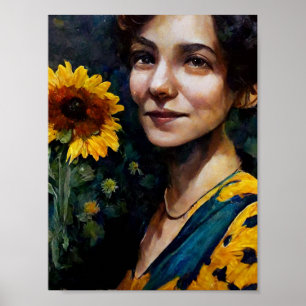 Woman With Sunflower Poster