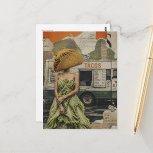 Woman With Taco For Head and Lettuce Dress Postcard