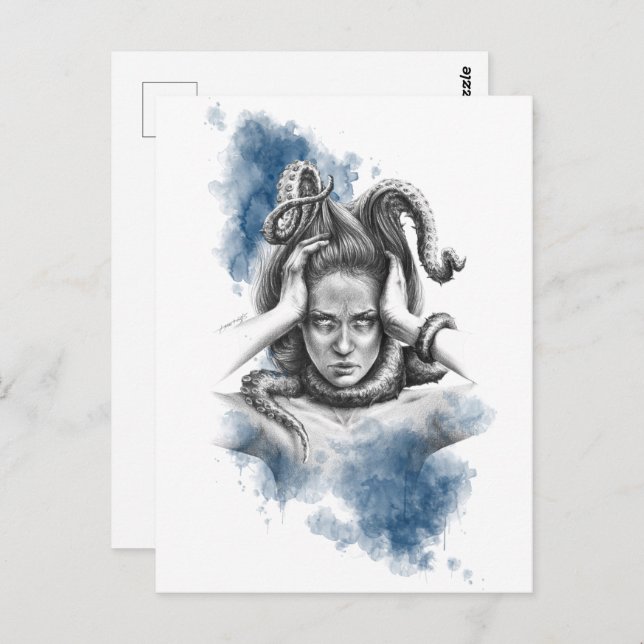 Woman with tentacles in hair fantasy surreal art postcard (Front/Back)