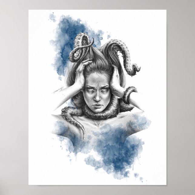 Woman with tentacles in hair fantasy surreal art poster (Front)
