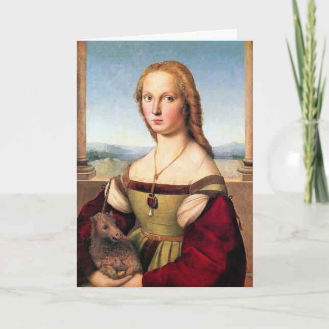 Woman with the Unicorn - by Raphael Holiday Card (Front)