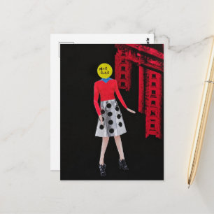 Woman With the Yellow Circle For A Head Surreal Postcard