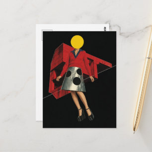 Woman With the Yellow Circle For A Head Surreal Postcard