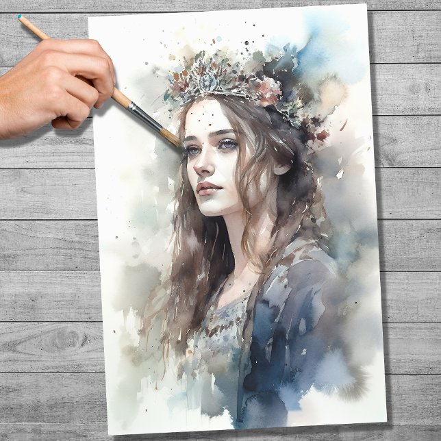 Woman with Tiara Watercolor 2 Decoupage Paper (Creator Uploaded)