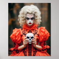 Woman With Vampire Makeover Holding A White Skull