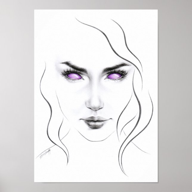 Woman with violet eyes minimal line art Poster (Front)