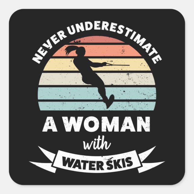 Woman with Water Skis Funny Gift Wife Square Sticker (Front)