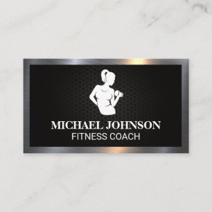Woman with Weight Metal Border Business Card