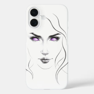 Woman with Weird Purple Eyes Minimalist Line Art iPhone 16 Case