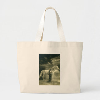 Woman with white horse. large tote bag