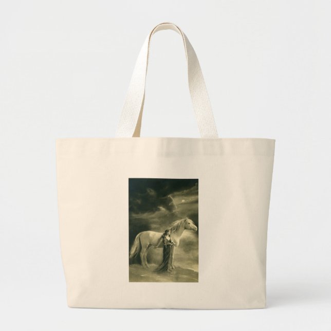 Woman with white horse. large tote bag (Front)
