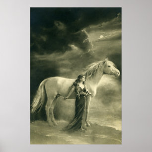 Woman with white horse. poster