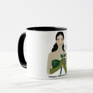 Woman with White Rose Mug – Aesthetic Green
