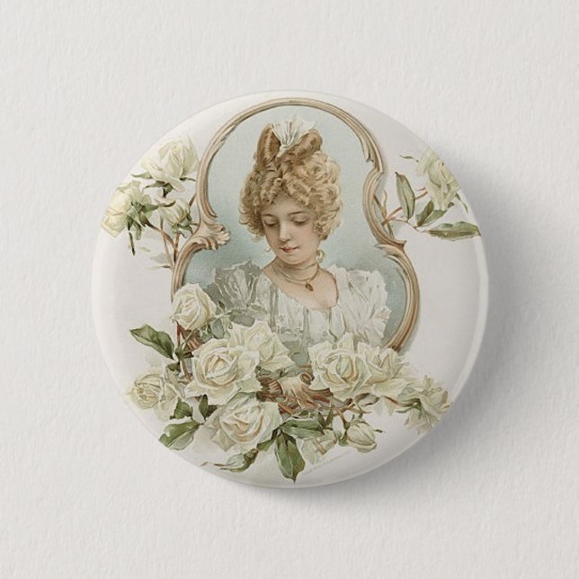 Woman with White Roses Button (Front)