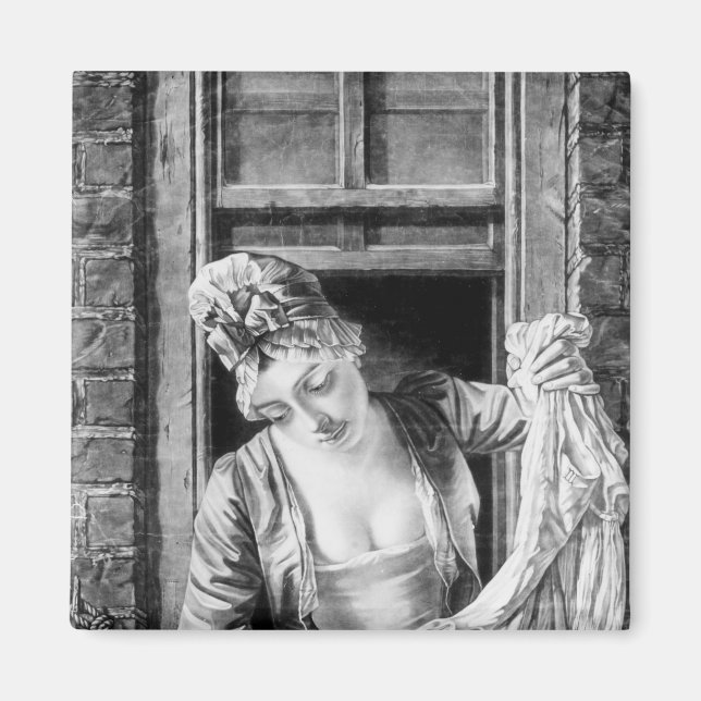 Woman wringing washing magnet (Front)