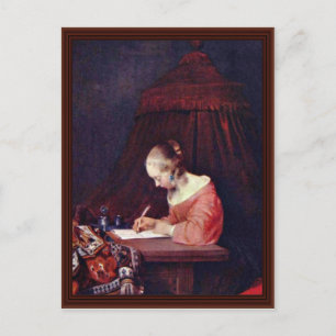 Woman Writing A Letter.,  By Gerard Ter Borch Postcard