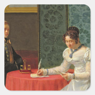 Woman Writing a Letter Square Sticker