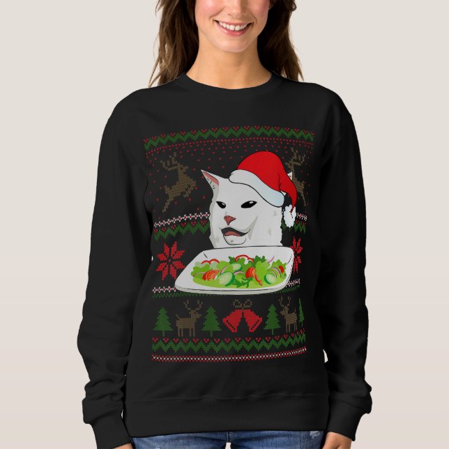 Woman Yelling At A Cat Meme Santa Christmas Sweatshirt (Front)