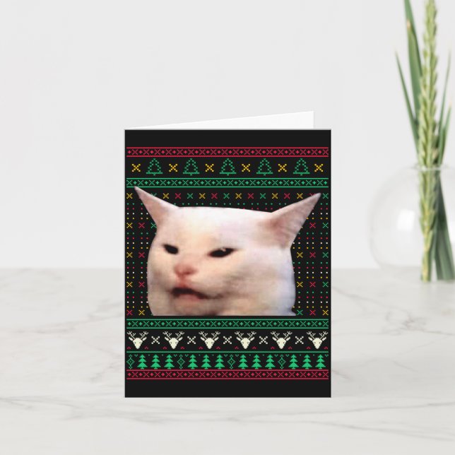 Woman Yelling At A Cat Ugly X-mas Sweaters Funny M Card (Front)