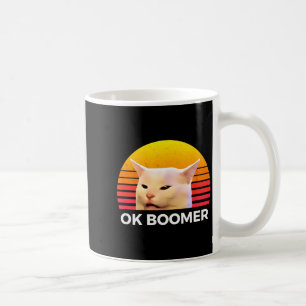 Woman Yelling At Table Dinner Funny Cat Ok Boomer  Coffee Mug