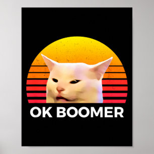Woman Yelling At Table Dinner Funny Cat Ok Boomer  Poster