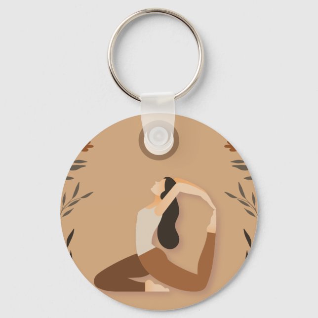 Woman yoga pose moon spiritual witchy key ring (Front)