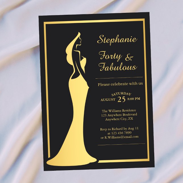 Woman's 40th Modern Gold Cocktail Dress Birthday Invitation (Creator Uploaded)