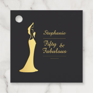 Woman's 50th Modern Gold Cocktail Dress Birthday Favour Tags